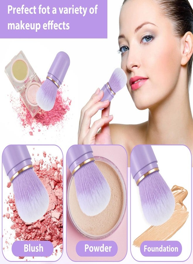 Yuanchu Retractable Kabuki Makeup Brushes, 2 Pcs Travel Makeup Brushes Blush Brushes Cute Powder Brush Foundation Brush for Liquid Foundation Pressed Powder Contouring Cream(Green+Purple) - Image 2